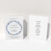 A wedding order of service design titled "Blue Wildflower". It is an A5 booklet in a portrait orientation. "Blue Wildflower" is available as a folded booklet booklet, with tones of light blue, purple and grey.