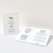 A wedding order of service called "Greco Watercolor". It is an A5 booklet in a portrait orientation. "Greco Watercolor" is available as a folded booklet booklet, with tones of white and green.