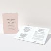 A wedding order of service design titled "Pink with Typography". It is an A5 booklet in a portrait orientation. "Pink with Typography" is available as a folded booklet booklet, with mainly pink colouring.