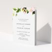 A wedding order of service named "Rose Ceiling". It is an A5 booklet in a portrait orientation. "Rose Ceiling" is available as a folded booklet booklet, with tones of pink and green.
