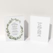 A wedding order of service design named "Winter Wreath". It is an A5 booklet in a portrait orientation. "Winter Wreath" is available as a folded booklet booklet, with tones of faded green, light brown and light green.