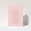 A wedding program design named "Baby Pink Simple". It is an A5 booklet in a portrait orientation. "Baby Pink Simple" is available as a folded booklet booklet, with mainly pink colouring.