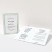 A wedding program named "Deco mint". It is an A5 booklet in a portrait orientation. "Deco mint" is available as a folded booklet booklet, with tones of green and white.