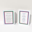 A wedding program design named "Simple Diagonal". It is an A5 booklet in a portrait orientation. "Simple Diagonal" is available as a folded booklet booklet, with mainly green colouring.