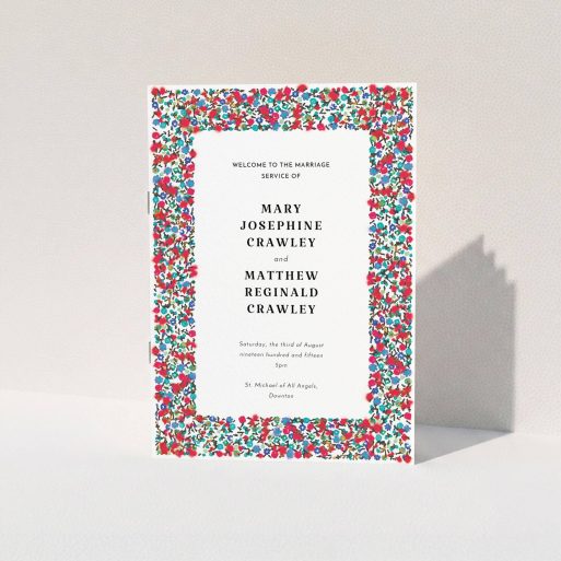 Wedding Program Design - "Summer from a distance" A wedding program called "Summer from a distance". It is an A5 booklet in a portrait orientation. "Summer from a distance" is available as a folded booklet booklet, with tones of white and red.