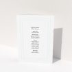 A wedding program template titled "Thick White Border Classic". It is an A5 booklet in a portrait orientation. "Thick White Border Classic" is available as a folded booklet booklet, with tones of blue and white.