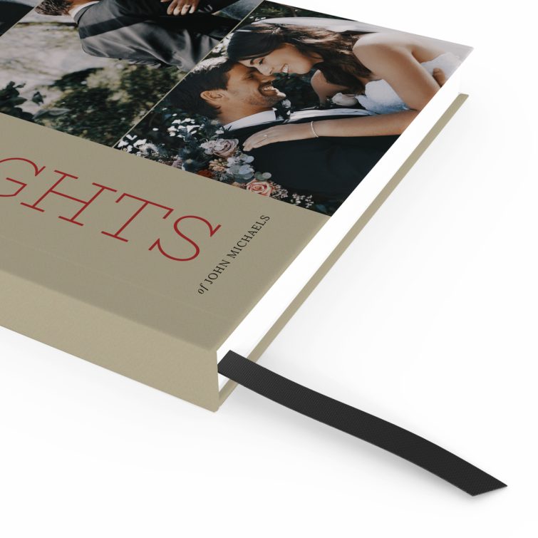 Custom wedding-themed notebook design with three photos on the cover spread by Utterly Printable.