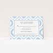 A wedding response card called "Arabian diamonds". It is an A7 card in a landscape orientation. "Arabian diamonds" is available as a flat card, with tones of blue and white.