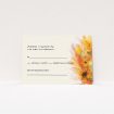 A wedding response card template titled "Autumn wreath ". It is an A7 card in a landscape orientation. "Autumn wreath " is available as a flat card, with tones of cream, orange and brown.