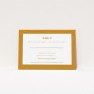 A wedding response card named "Bold border". It is an A7 card in a landscape orientation. "Bold border" is available as a flat card, with tones of orange and white.