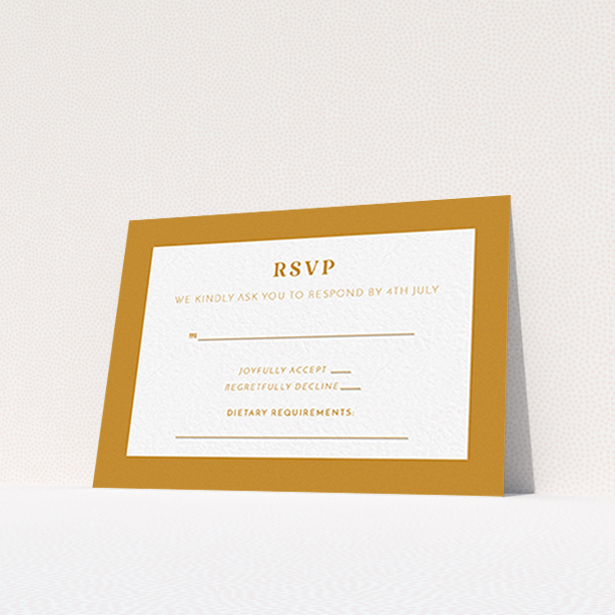 A wedding response card named "Bold border". It is an A7 card in a landscape orientation. "Bold border" is available as a flat card, with tones of orange and white.