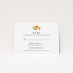 A wedding response card template titled "Midsummer Wreath". It is an A7 card in a landscape orientation. "Midsummer Wreath" is available as a flat card, with tones of orange and green.