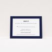 A wedding rsvp card design called "Bold border". It is an A7 card in a landscape orientation. "Bold border" is available as a flat card, with tones of blue and white.