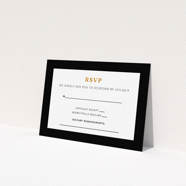 A wedding rsvp card template titled "Bold border". It is an A7 card in a landscape orientation. "Bold border" is available as a flat card, with tones of black and white.