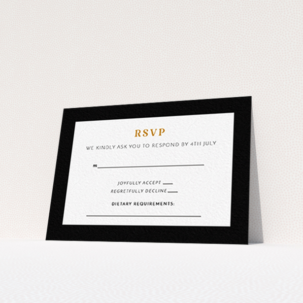 A wedding rsvp card template titled "Bold border". It is an A7 card in a landscape orientation. "Bold border" is available as a flat card, with tones of black and white.