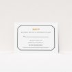 A wedding rsvp card design called "In between the lines square". It is an A7 card in a landscape orientation. "In between the lines square" is available as a flat card, with tones of black and white.
