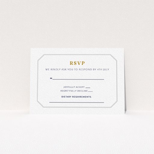 A wedding rsvp card called "In between the lines square". It is an A7 card in a landscape orientation. "In between the lines square" is available as a flat card, with tones of grey and white.