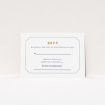 A wedding rsvp card called "In between the lines square". It is an A7 card in a landscape orientation. "In between the lines square" is available as a flat card, with tones of grey and white.