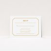 A wedding rsvp card design named "In between the lines square". It is an A7 card in a landscape orientation. "In between the lines square" is available as a flat card, with tones of orange and white.
