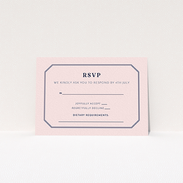 A wedding rsvp card called "In between the lines square". It is an A7 card in a landscape orientation. "In between the lines square" is available as a flat card, with mainly pink colouring.