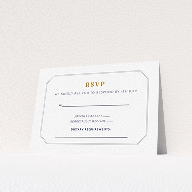 A wedding rsvp card called "In between the lines square". It is an A7 card in a landscape orientation. "In between the lines square" is available as a flat card, with tones of grey and white.