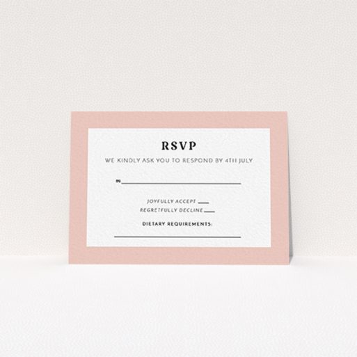 A wedding rsvp card design titled "Lines with a thick border". It is an A7 card in a landscape orientation. "Lines with a thick border" is available as a flat card, with tones of pink and white.