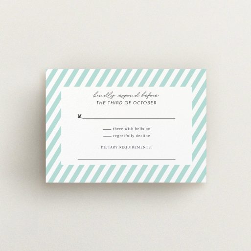 Wedding RSVP Card Design Design - "Mint Diagonals" A wedding rsvp card template titled "Mint Diagonals". It is an A7 card in a landscape orientation. "Mint Diagonals" is available as a flat card, with tones of green and white.