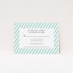 A wedding rsvp card template titled "Mint Diagonals". It is an A7 card in a landscape orientation. "Mint Diagonals" is available as a flat card, with tones of green and white.