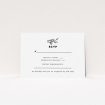 A wedding rsvp card called "Simple Wreath". It is an A7 card in a landscape orientation. "Simple Wreath" is available as a flat card, with tones of black and white.