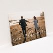 A wedding save the date card design named "Across the Photo". It is an A5 card in a landscape orientation. It is a photographic wedding save the date card with room for 1 photo. "Across the Photo" is available as a flat card, with mainly white colouring.