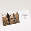 A wedding save the date card design named "Across the Photo". It is an A5 card in a landscape orientation. It is a photographic wedding save the date card with room for 1 photo. "Across the Photo" is available as a flat card, with mainly white colouring.