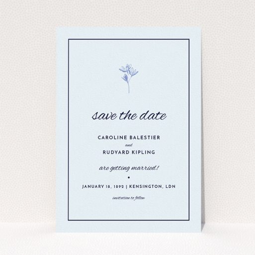 A wedding save the date card called "My little daisy". It is an A5 card in a portrait orientation. "My little daisy" is available as a flat card, with mainly white colouring.