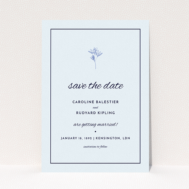 A wedding save the date card called "My little daisy". It is an A5 card in a portrait orientation. "My little daisy" is available as a flat card, with mainly white colouring.