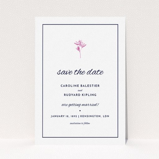 A wedding save the date card design named "My little daisy". It is an A5 card in a portrait orientation. "My little daisy" is available as a flat card, with mainly white colouring.