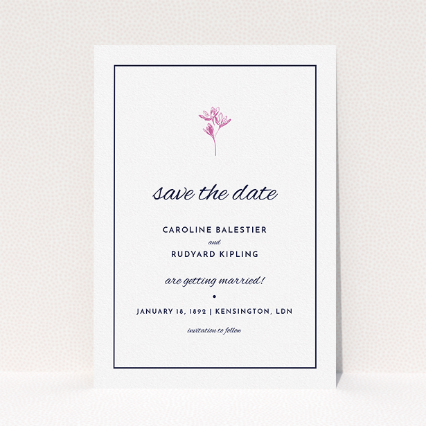 A wedding save the date card design named "My little daisy". It is an A5 card in a portrait orientation. "My little daisy" is available as a flat card, with mainly white colouring.