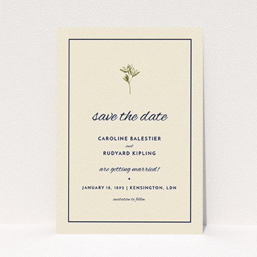 A wedding save the date card design called "My little daisy". It is an A6 card in a portrait orientation. "My little daisy" is available as a flat card, with tones of cream and gold.