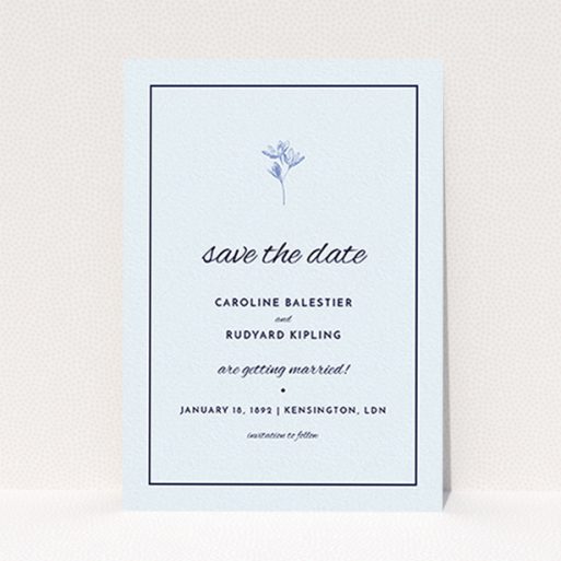 A wedding save the date card called "My little daisy". It is an A6 card in a portrait orientation. "My little daisy" is available as a flat card, with mainly white colouring.