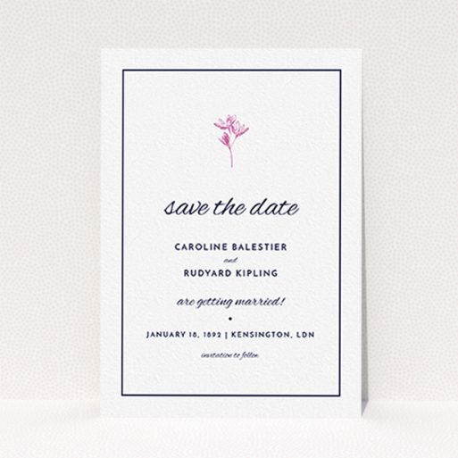 A wedding save the date card design titled "My little daisy". It is an A6 card in a portrait orientation. "My little daisy" is available as a flat card, with mainly white colouring.