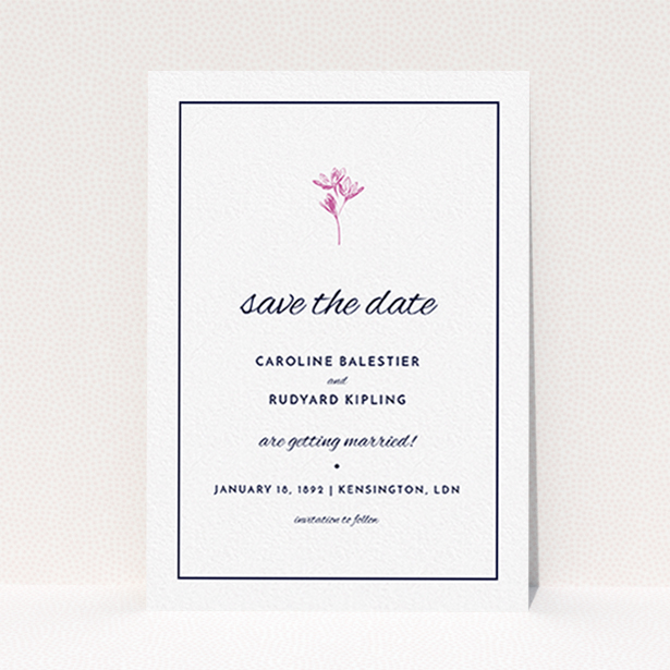 A wedding save the date card design titled "My little daisy". It is an A6 card in a portrait orientation. "My little daisy" is available as a flat card, with mainly white colouring.