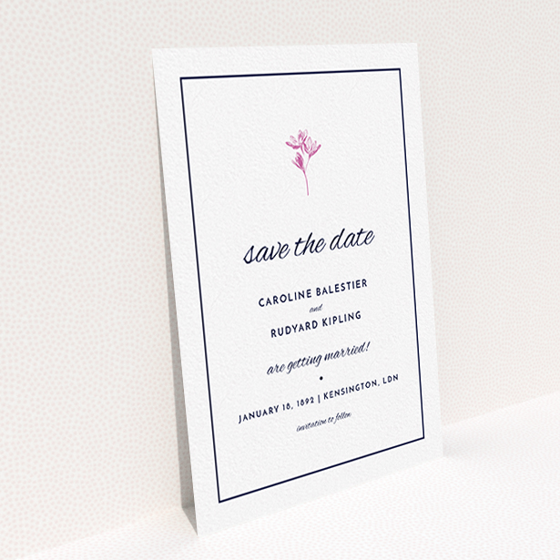 A wedding save the date card design titled "My little daisy". It is an A6 card in a portrait orientation. "My little daisy" is available as a flat card, with mainly white colouring.