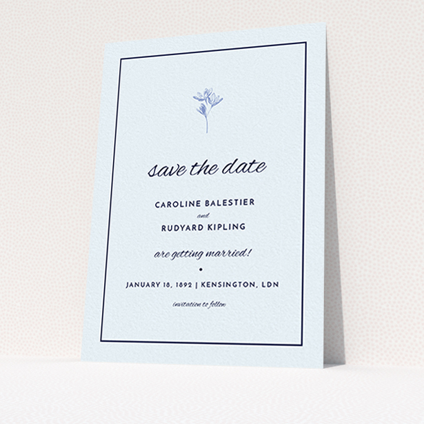 A wedding save the date card called "My little daisy". It is an A6 card in a portrait orientation. "My little daisy" is available as a flat card, with mainly white colouring.