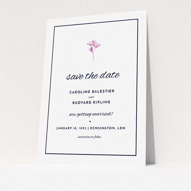 A wedding save the date card design titled "My little daisy". It is an A6 card in a portrait orientation. "My little daisy" is available as a flat card, with mainly white colouring.