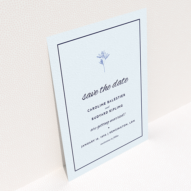 A wedding save the date card called "My little daisy". It is an A6 card in a portrait orientation. "My little daisy" is available as a flat card, with mainly white colouring.
