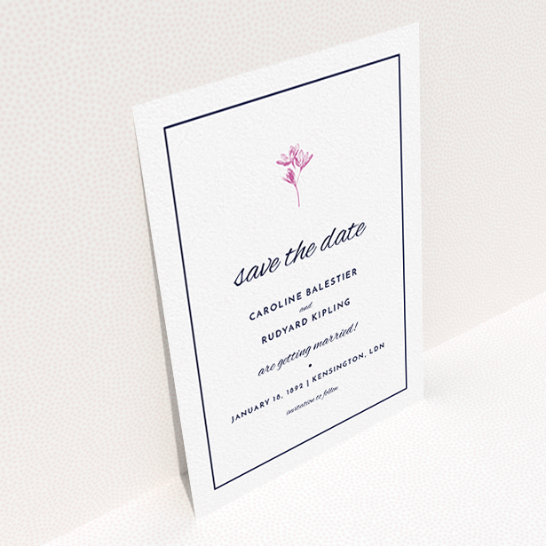 A wedding save the date card design titled "My little daisy". It is an A6 card in a portrait orientation. "My little daisy" is available as a flat card, with mainly white colouring.