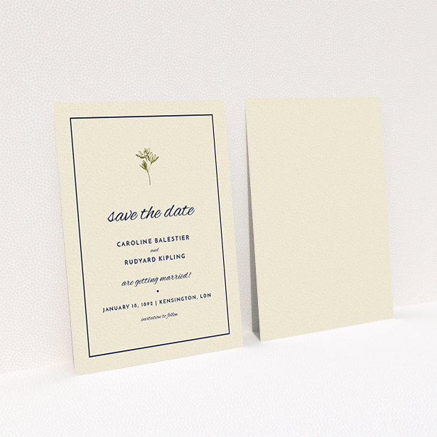A wedding save the date card design called "My little daisy". It is an A6 card in a portrait orientation. "My little daisy" is available as a flat card, with tones of cream and gold.