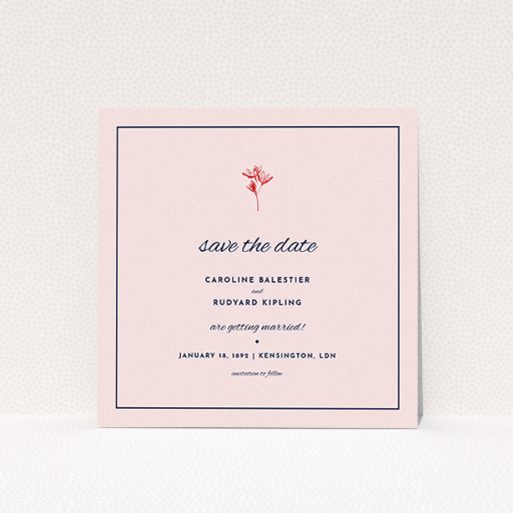 A wedding save the date card design titled "My little daisy". It is a square (148mm x 148mm) card in a square orientation. "My little daisy" is available as a flat card, with mainly pink colouring.