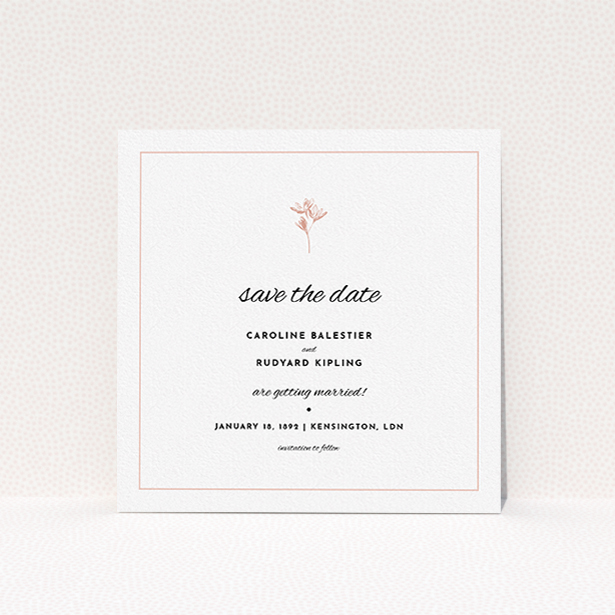 A wedding save the date card design titled "My little daisy". It is a square (148mm x 148mm) card in a square orientation. "My little daisy" is available as a flat card, with tones of white and pink.