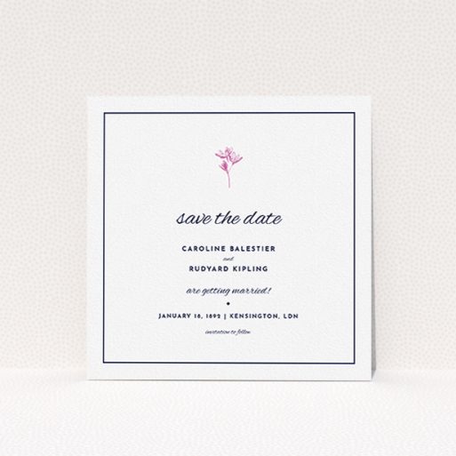 A wedding save the date card design named "My little daisy". It is a square (148mm x 148mm) card in a square orientation. "My little daisy" is available as a flat card, with mainly white colouring.