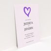 A wedding save the date card named "One little heart". It is an A6 card in a portrait orientation. "One little heart" is available as a flat card, with mainly purple/dark pink colouring.