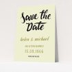 A wedding save the date card called "Simply Black Typography Pen". It is an A6 card in a portrait orientation. "Simply Black Typography Pen" is available as a flat card, with tones of cream, gold and black.